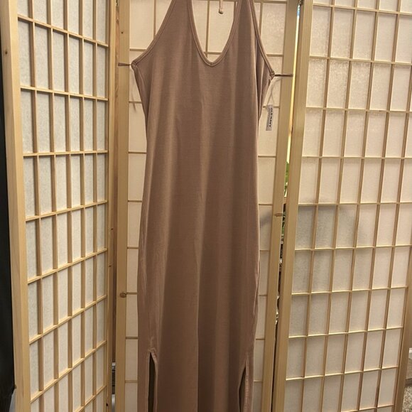 Old Navy Fitted Sleeveless Halter Rib Knit Midi Dress Warm Hickory Brown Lg Tall - Picture 2 of 12